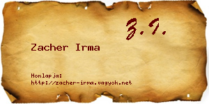 Zacher Irma névjegykártya